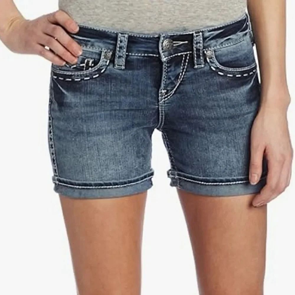 Silver Jeans McKenzie Flap Blue Denim Shorts